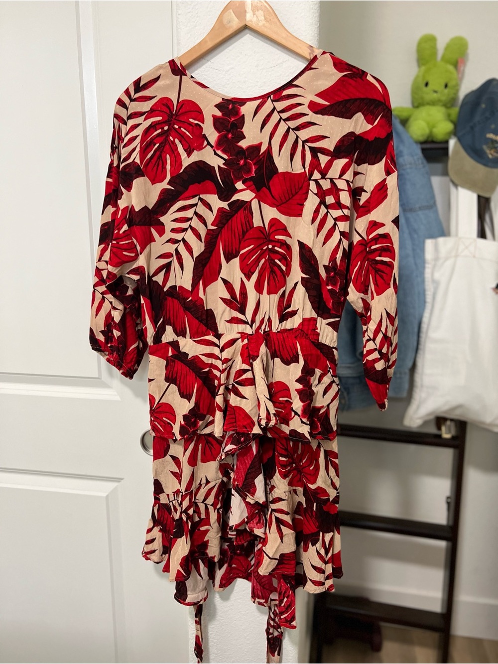 H&M X Johanna Ortiz Red Tropical Leaf Print Mini Dress - Picture 12 of 12